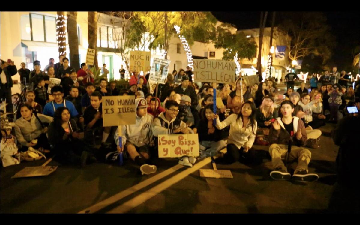 Protesters rally against the Santa Barbara News-Press's use of "the I-word."